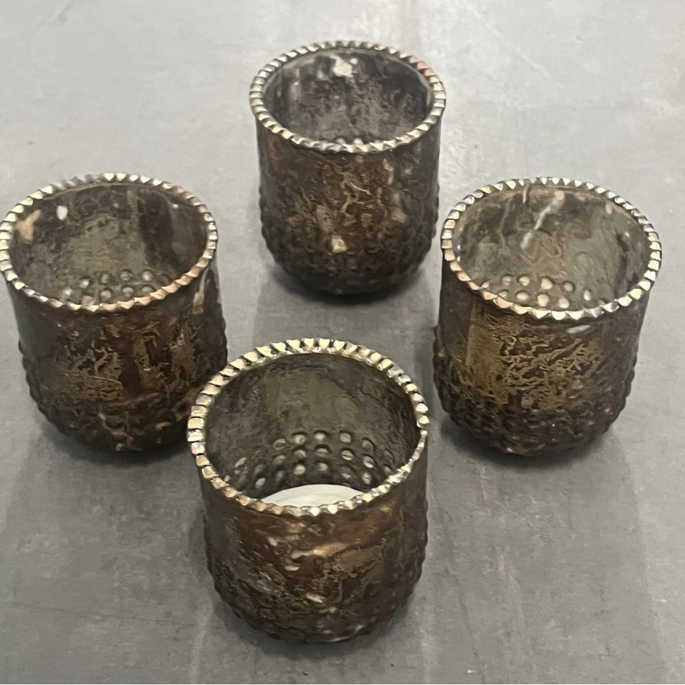 $20 FIRM Set of 4 Brown & Gold  Votives with Antique Look.